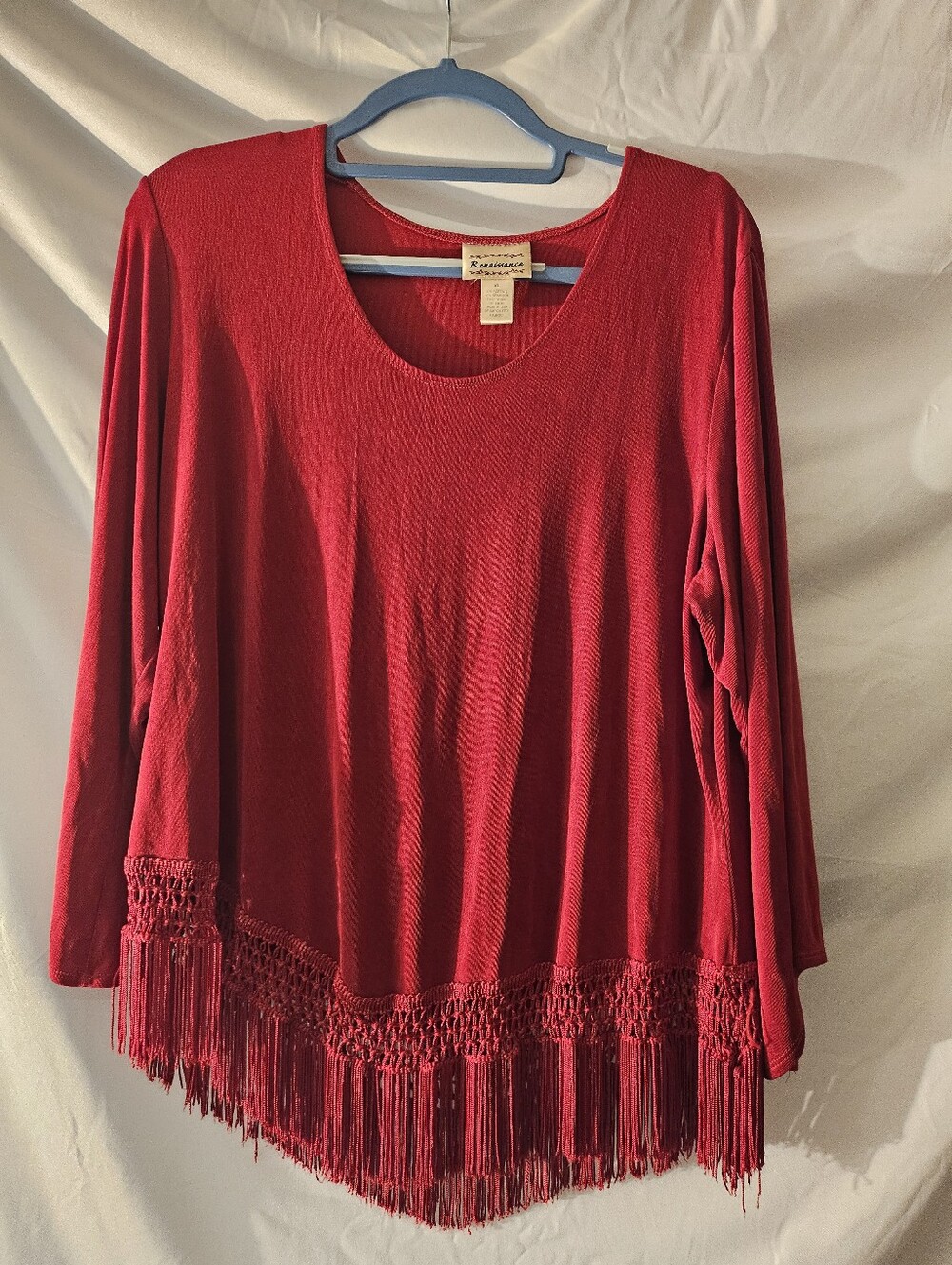 Renaissance Red Fringe Hem Top Womens Size Xl Made in USA